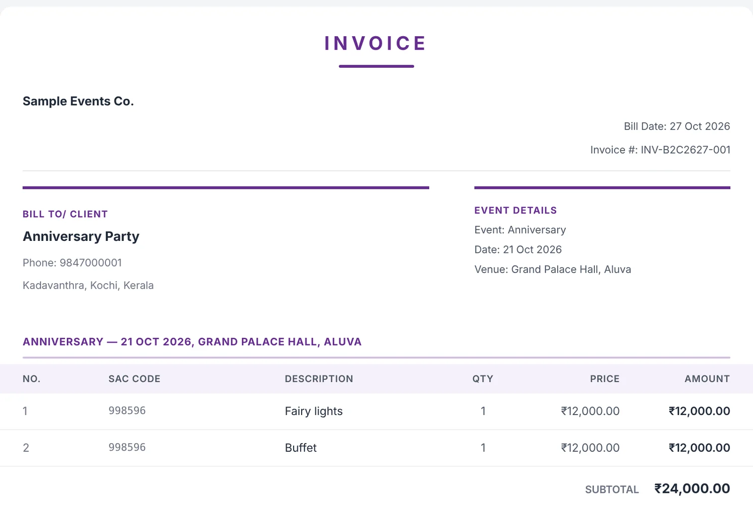 Invoice with your company details